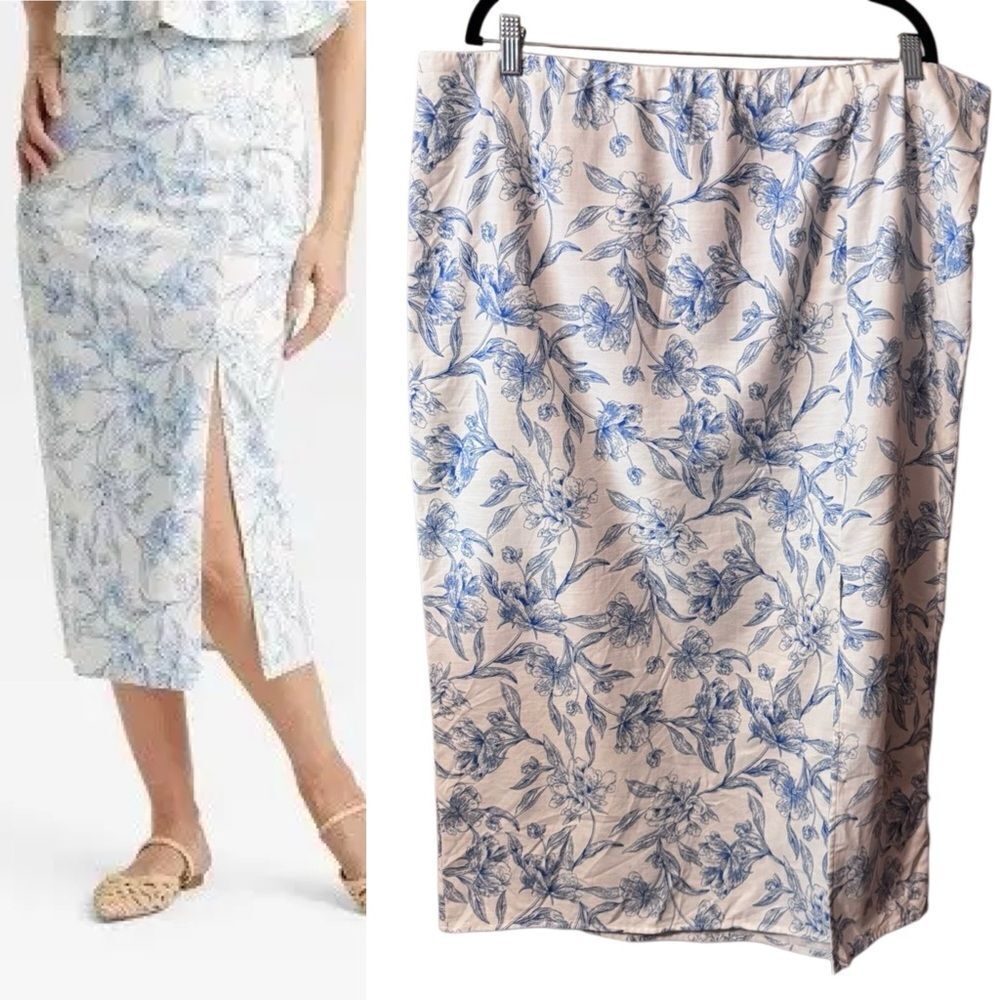 NWOT- A New Day- Women's Garden Party Midi A-Line Blue Toile Skirt, Plus Size 18